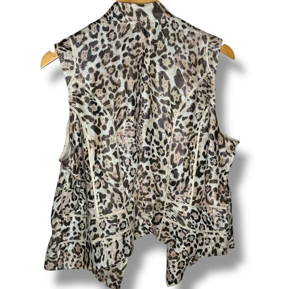 Chicos Vest Size 2 (L) Animal Print Open Front Linen Blend Functional Zip Pocket - Picture 2 of 7
